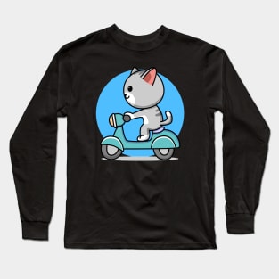 cat riding scooter Long Sleeve T-Shirt